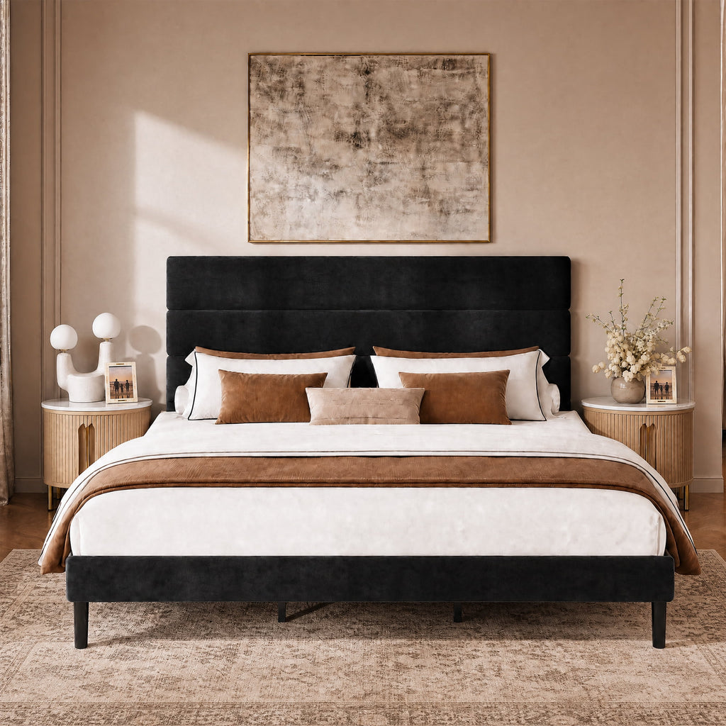 GALAXHERO Upholstered Bed Frame, King Size Bed Frame with Headboard, Platform Bed with Wood Slats, 1500LBS Mattress Foundation, No Box Spring Needed, Easy Assembly, Velvet