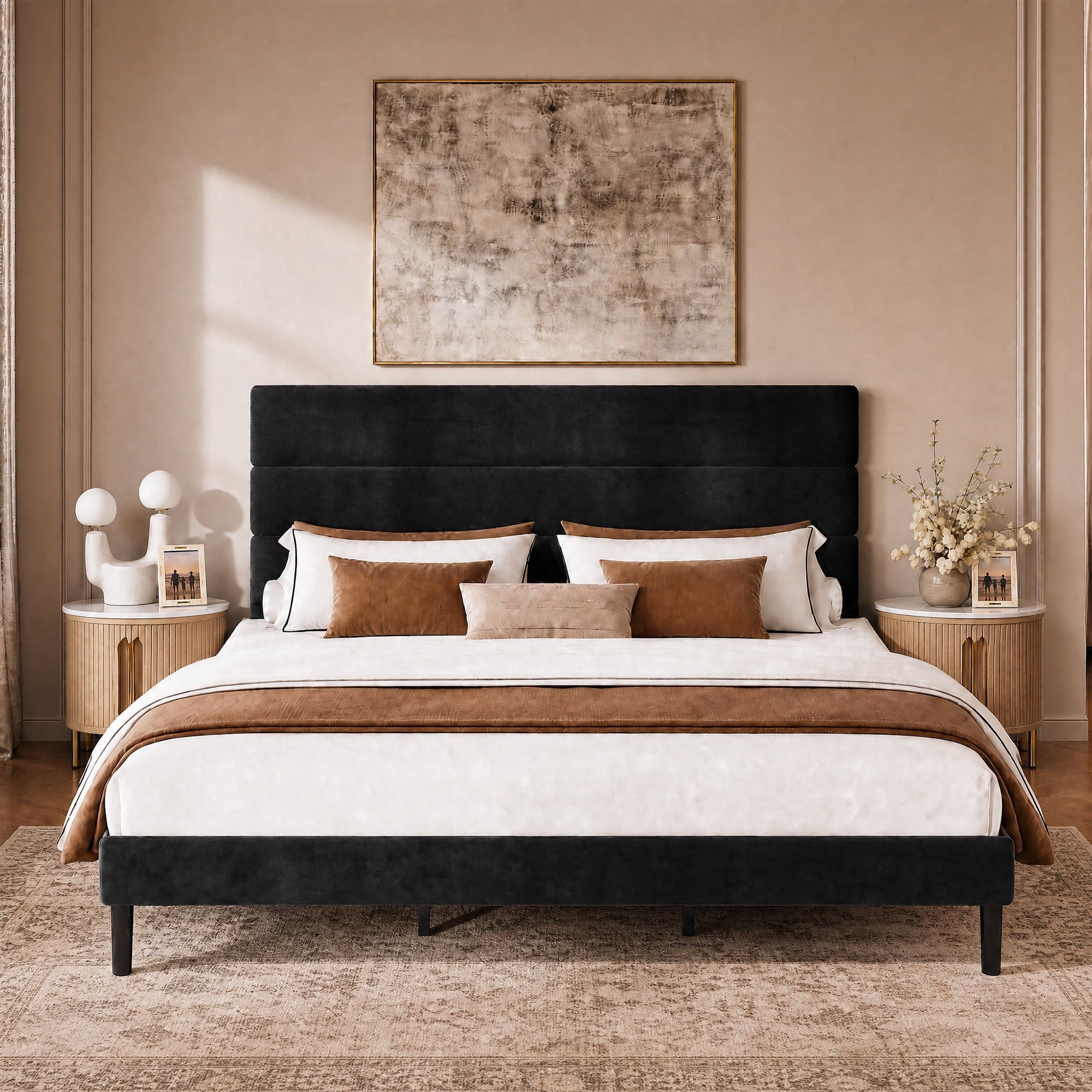 GALAXHERO Upholstered Bed Frame, King Size Bed Frame with Headboard, Platform Bed with Wood Slats, 1500LBS Mattress Foundation, No Box Spring Needed, Easy Assembly, Velvet