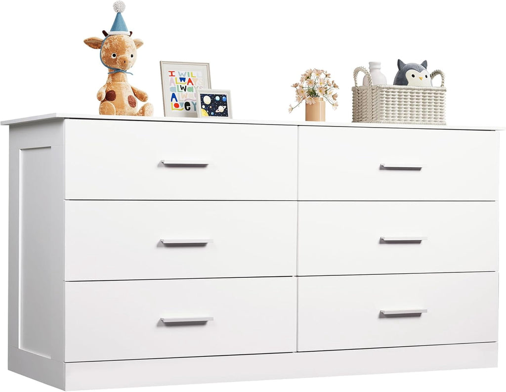 GALAXHERO White Dresser with 6 Drawers, Wide Wooden Chest of Drawers for Bedroom, Large  Storage Tower Unit, Modern Minimalist Closet Store Organizer for Living Room, Hallway