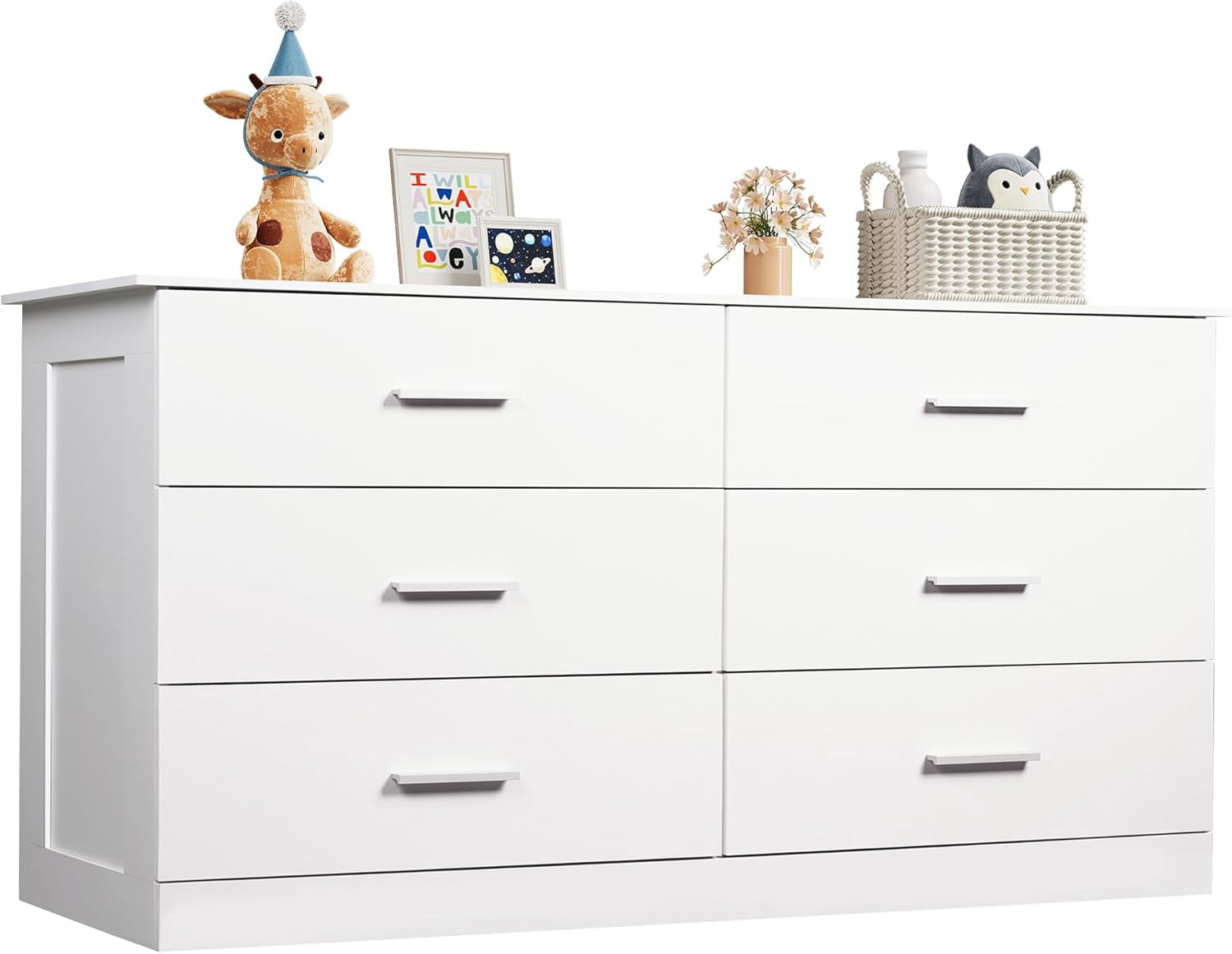 GALAXHERO White Dresser with 6 Drawers, Wide Wooden Chest of Drawers for Bedroom, Large  Storage Tower Unit, Modern Minimalist Closet Store Organizer for Living Room, Hallway