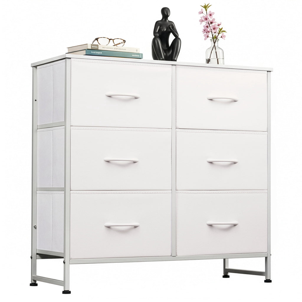 GALAXHERO 6 Drawer Dresser, Black Fabric Double Dresser, Storage Tower with Fabric Bins, Chest of Drawers for Bedroom, Closet, Living Room, Hallway