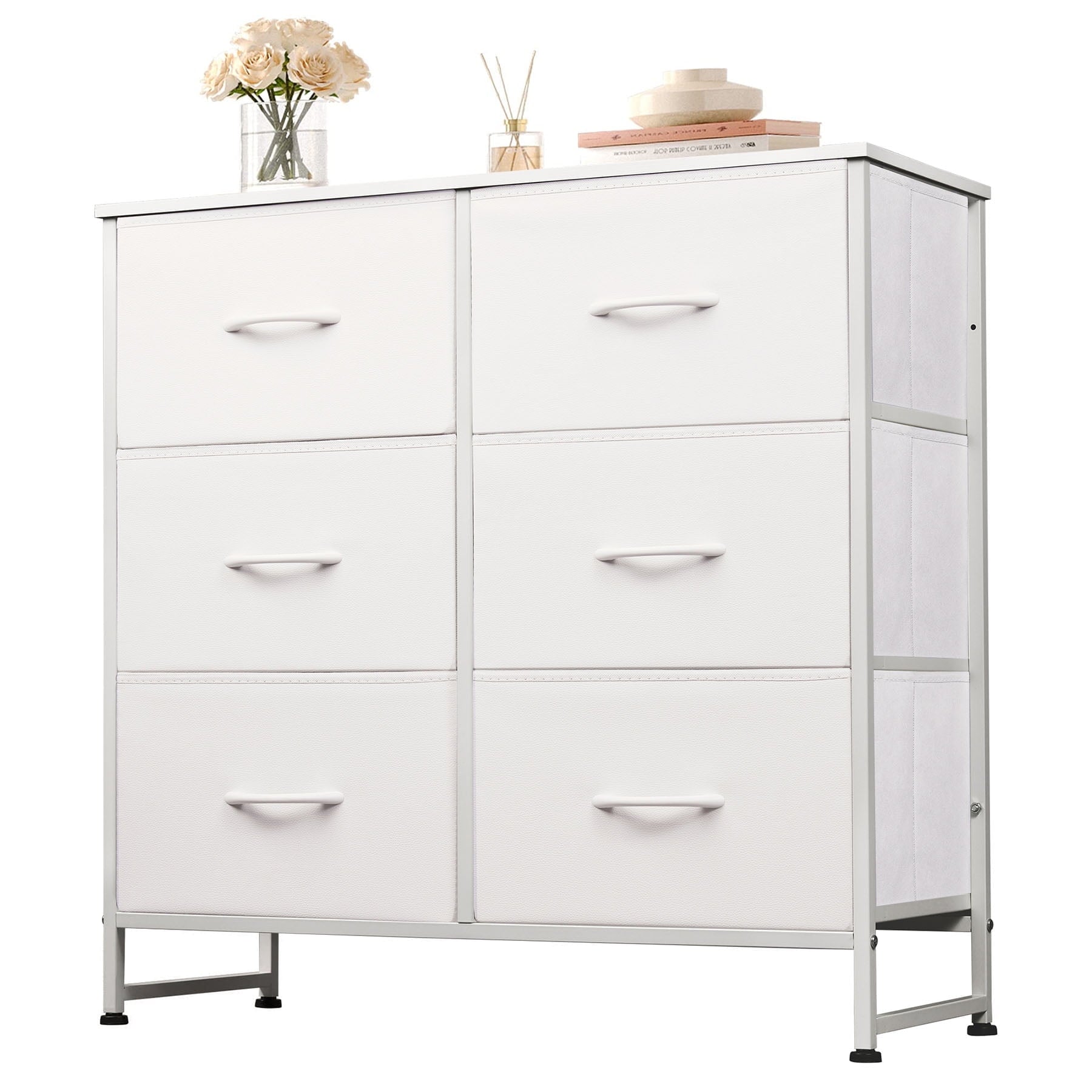 GALAXHERO 6 Drawer Dresser, Black Fabric Double Dresser, Storage Tower with Fabric Bins, Chest of Drawers for Bedroom, Closet, Living Room, Hallway,Charcoal Black Wood Grain Print