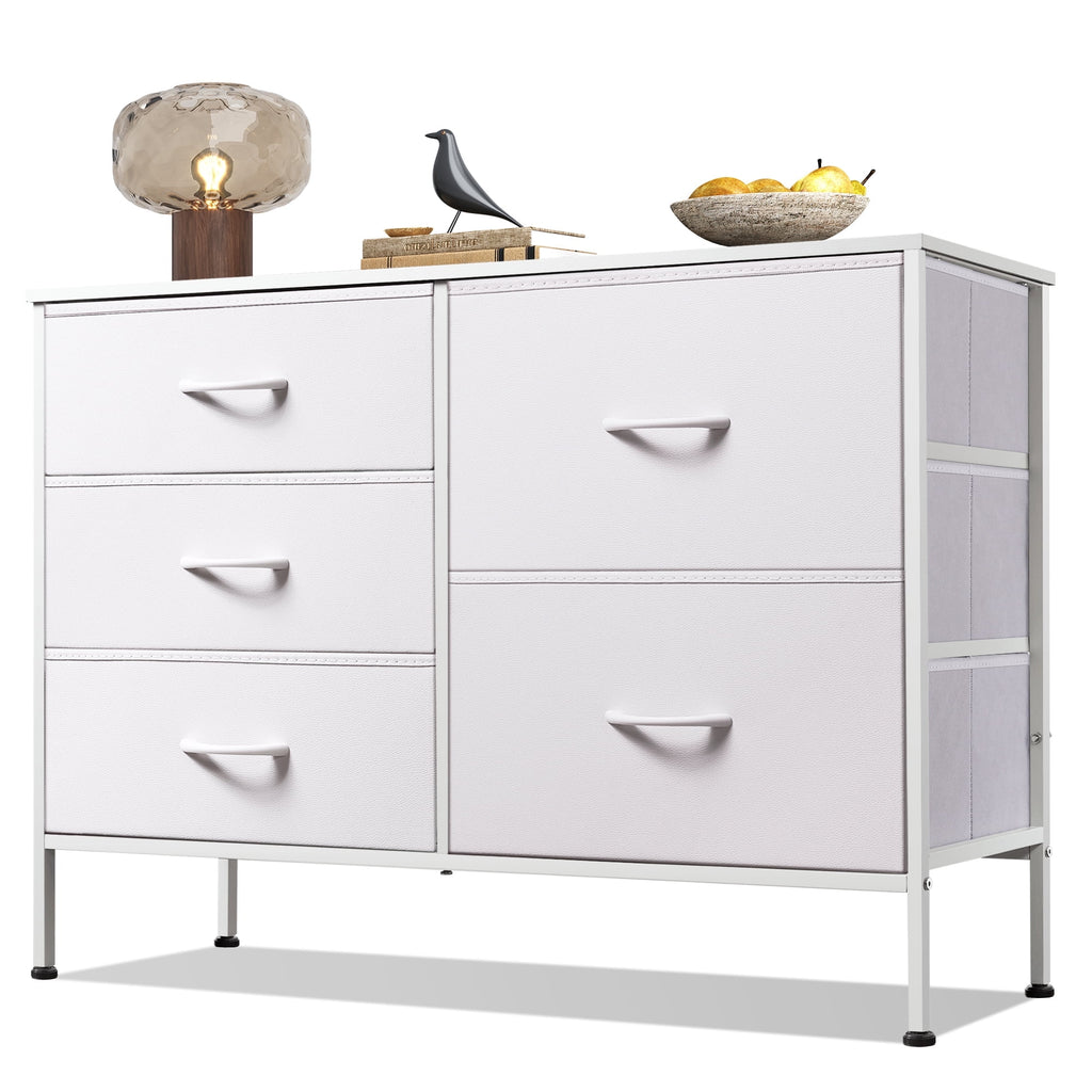 GALAXHERO 5 Drawer Dresser for Bedroom, Wide Chest of Drawers Nightstand Storage Organizers with Wood Top for Living Room, Hallway