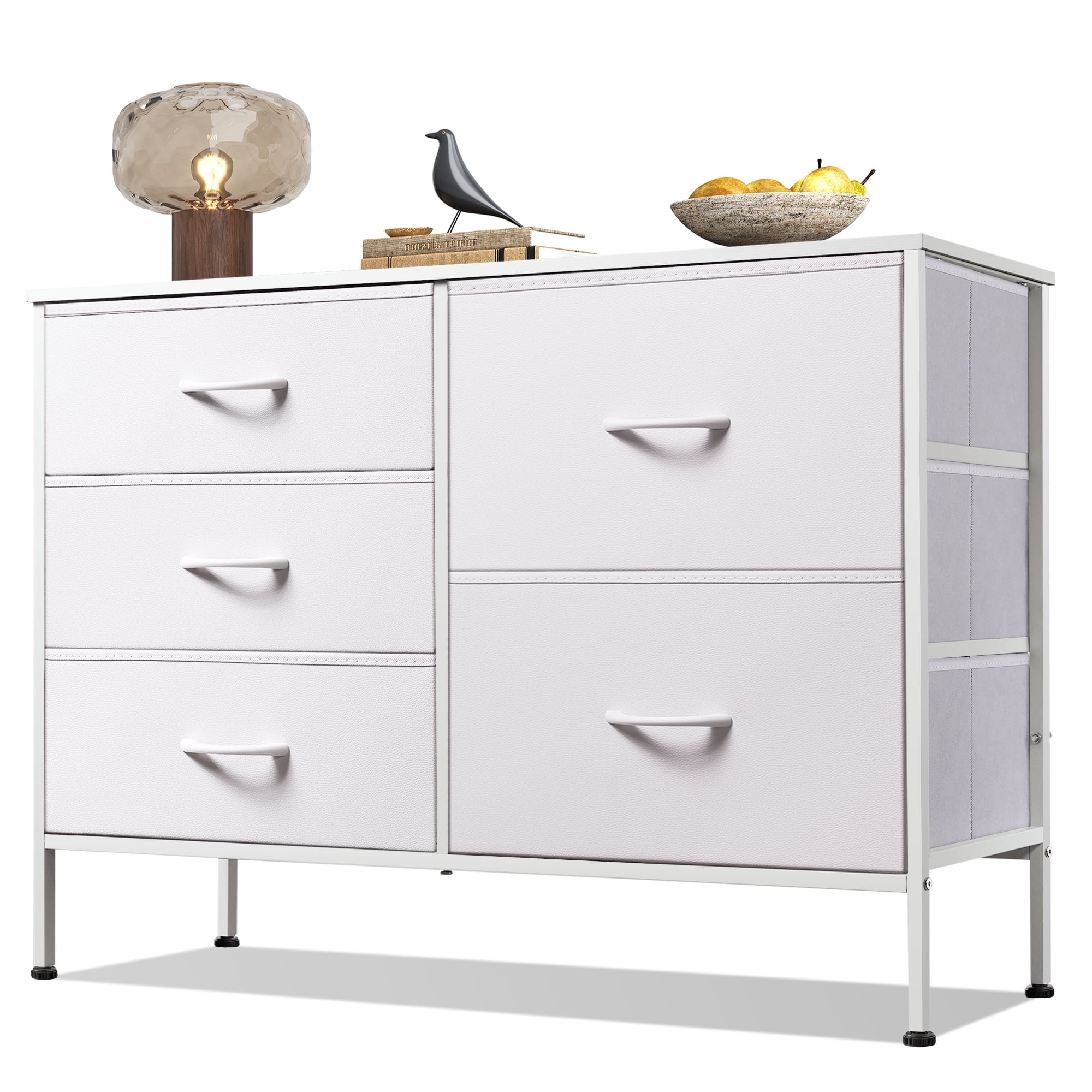 GALAXHERO 5 Drawer Dresser for Bedroom, Wide Chest of Drawers Nightstand Storage Organizers with Wood Top for Living Room, Hallway