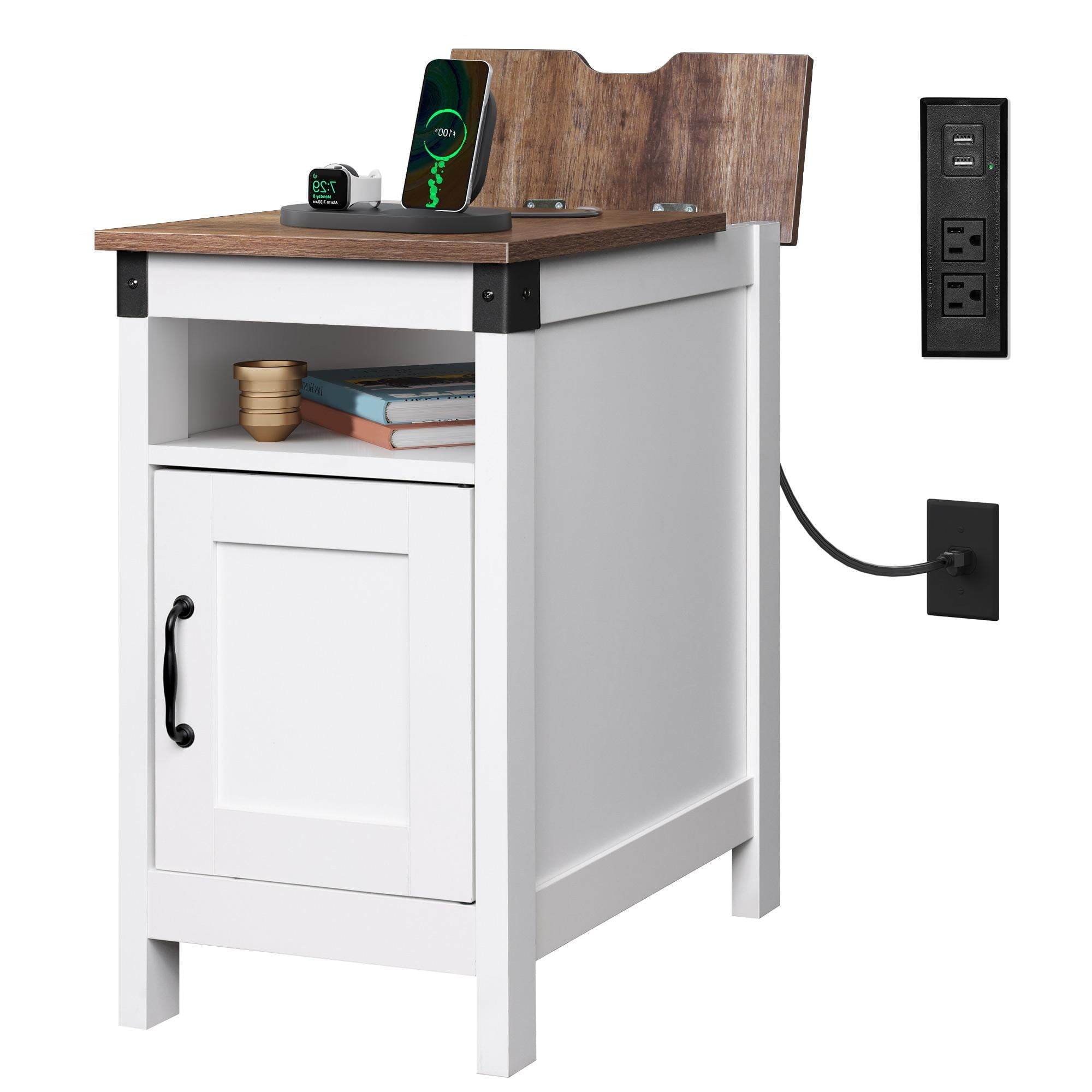 GALAXHERO End Table with Charging Station, Side Table with USB Ports and Outlets, Narrow Side Table for Small Spaces, Living Room, Couch, Nightstand with Storage, Brown