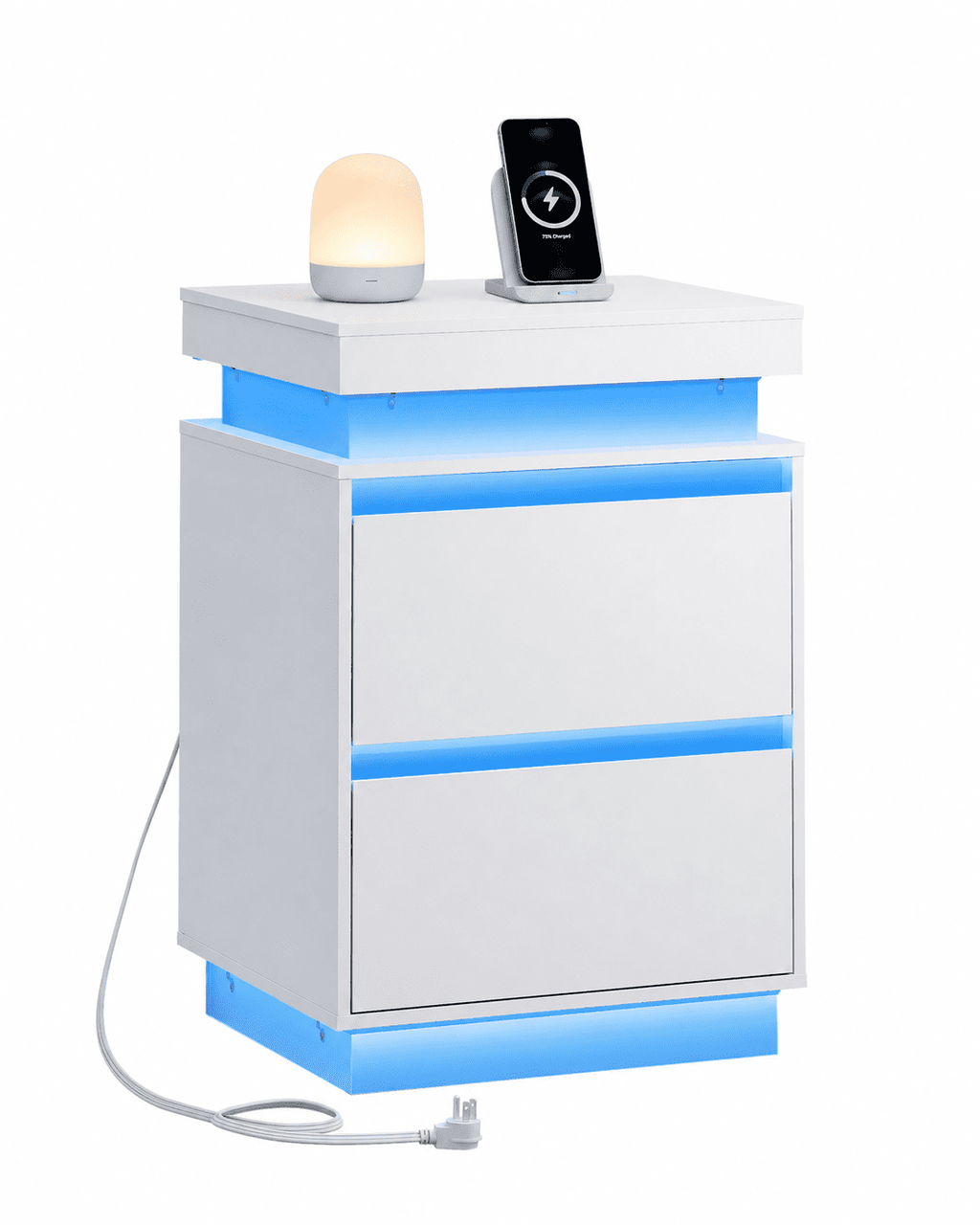 GALAXHERO  Nightstand with Charging Station and LED Lights, Modern 2 Drawers Bedside Table with Sliding Top, End Side Table for Bedroom, Living Room