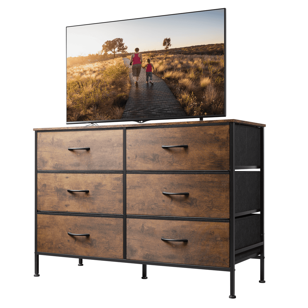 GALAXHERO 6-Drawer Fabric Dresser, 50-Inch TV Stand Wide Chest of Drawers for Bedroom, Closet, Living Room