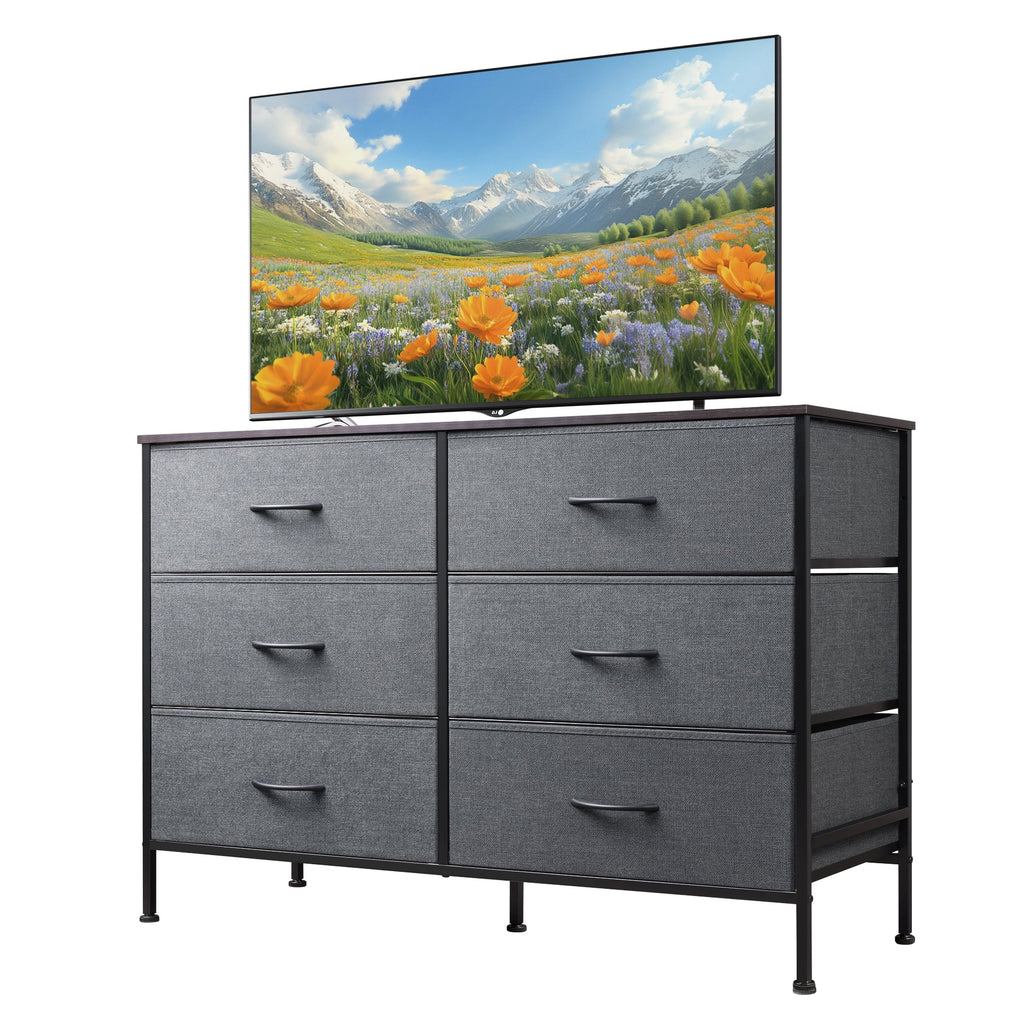 GALAXHERO 6-Drawer Fabric Dresser, 50-Inch TV Stand Wide Chest of Drawers for Bedroom, Closet, Living Room