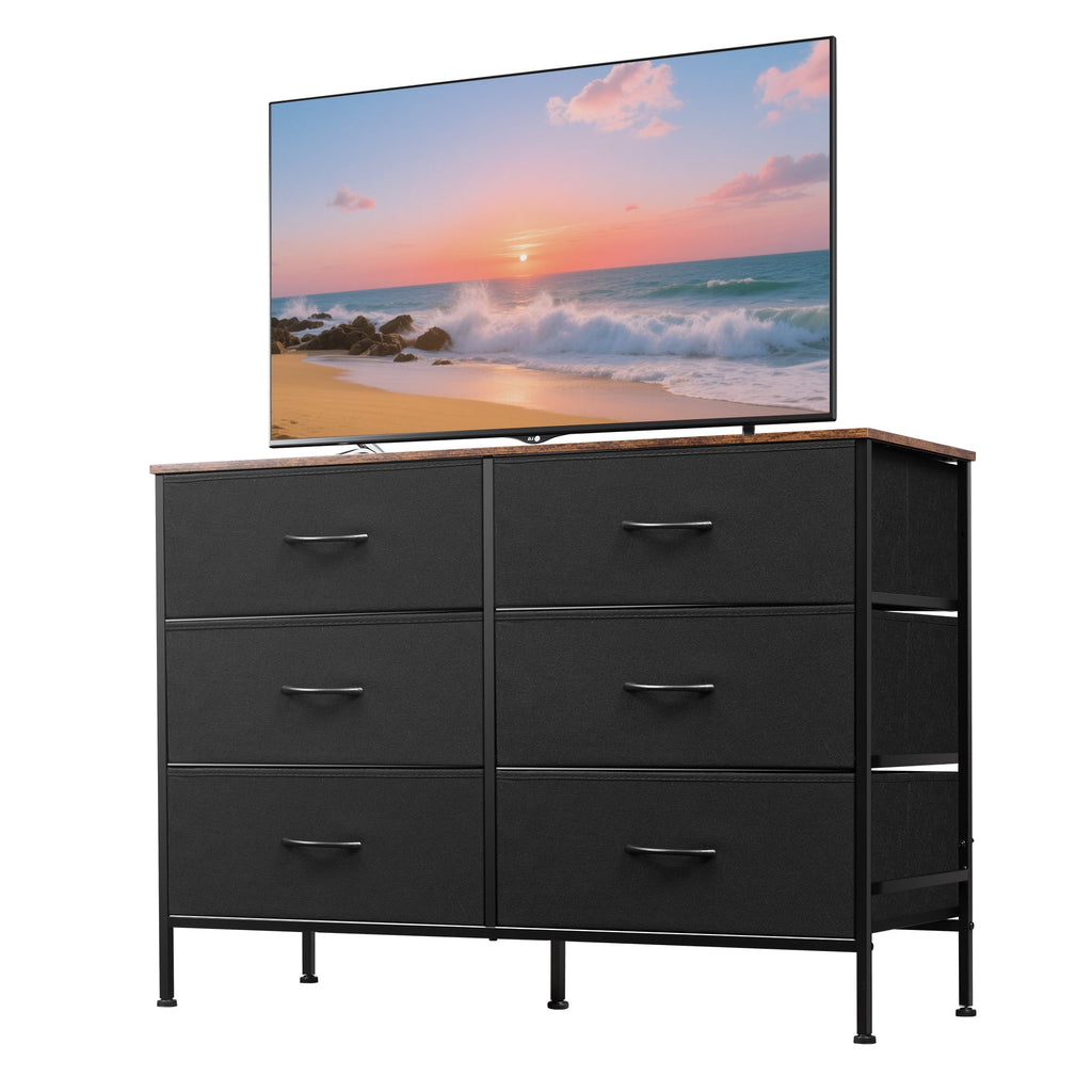 GALAXHERO 6-Drawer Fabric Dresser, 50-Inch TV Stand Wide Chest of Drawers for Bedroom, Closet, Living Room
