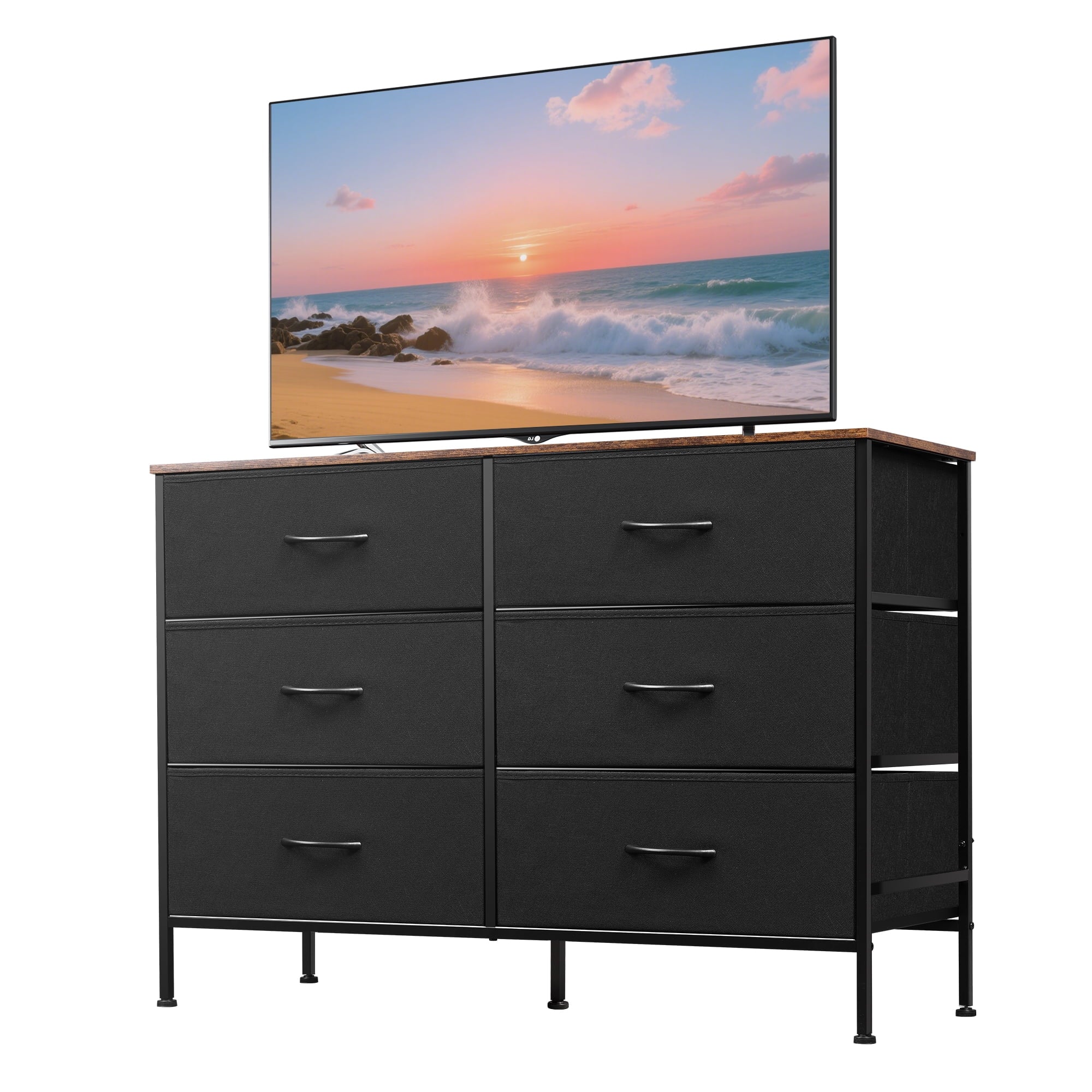 GALAXHERO 6-Drawer Fabric Dresser, 50-Inch TV Stand Wide Chest of Drawers for Bedroom, Closet, Living Room