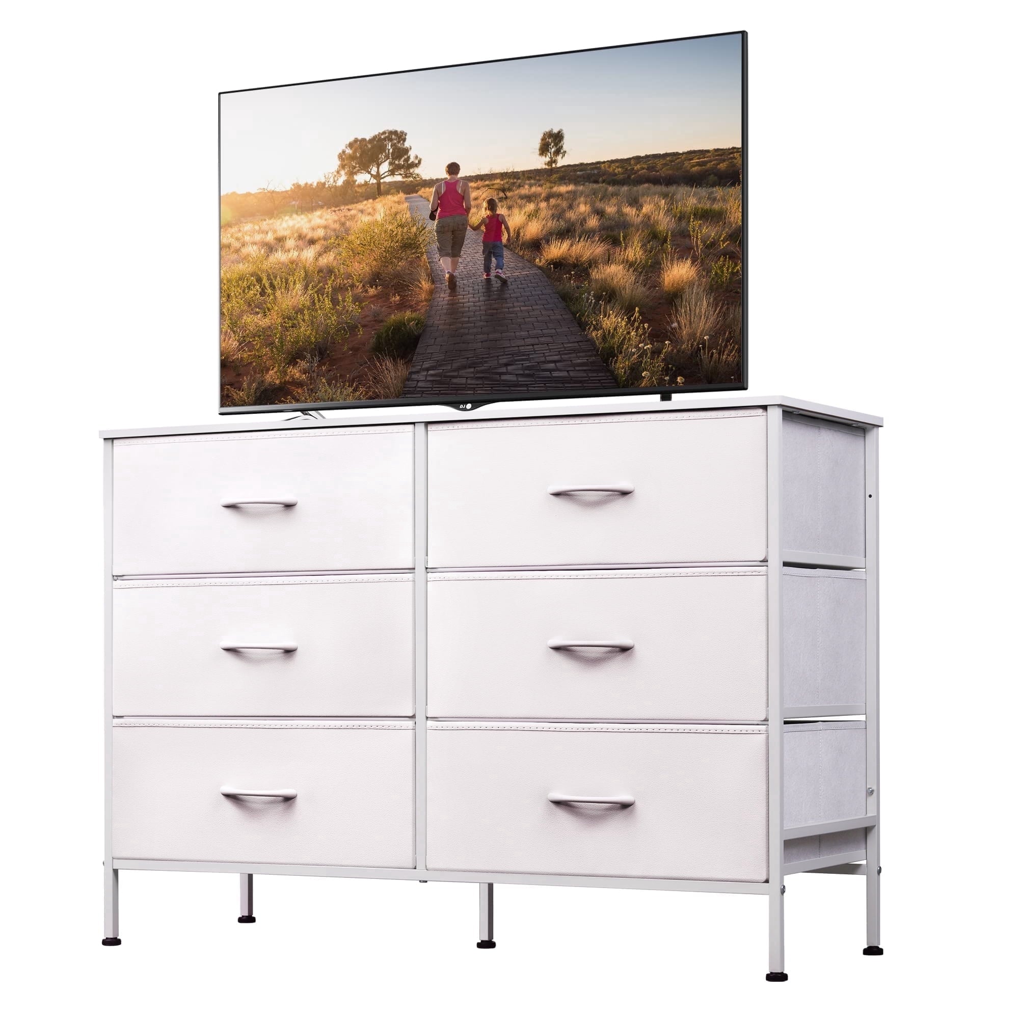 GALAXHERO 6-Drawer Fabric Dresser, 50-Inch TV Stand Wide Chest of Drawers for Bedroom, Closet, Living Room