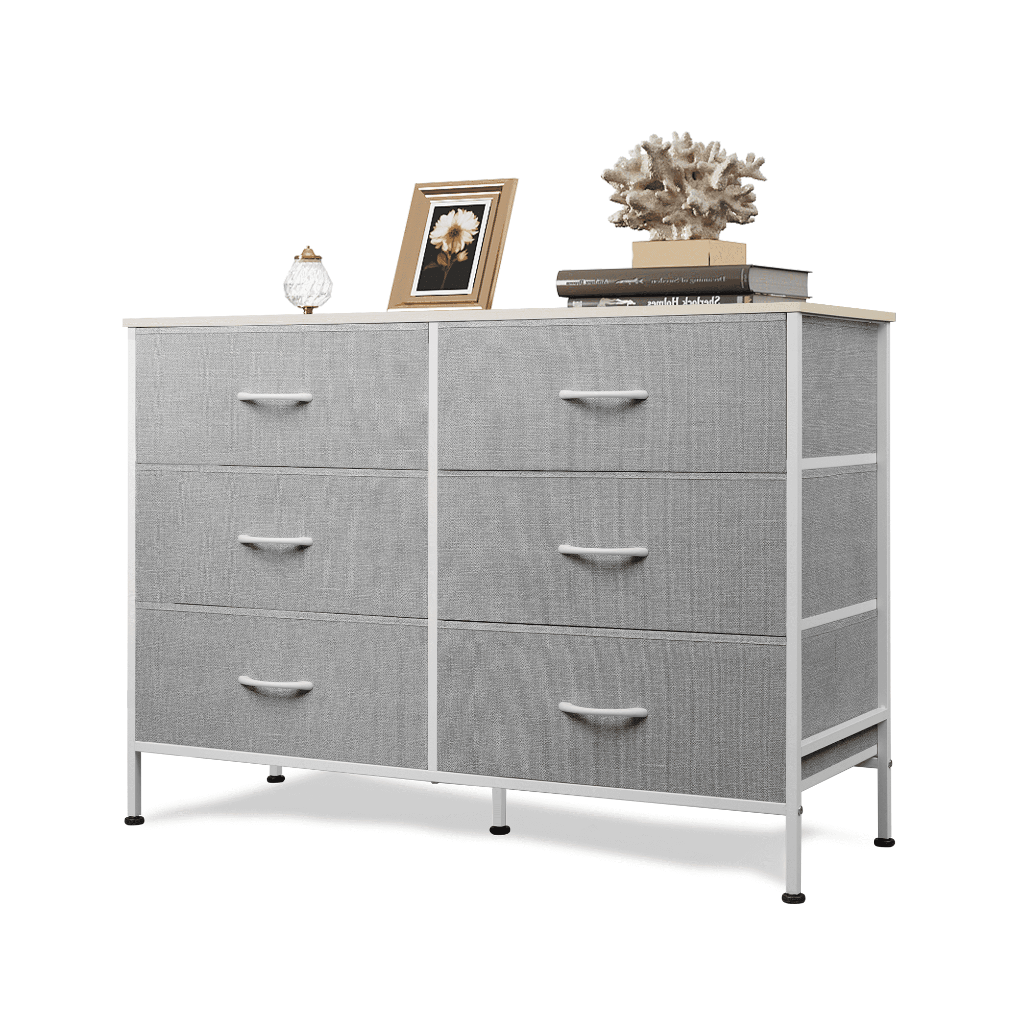 GALAXHERO 6-Drawer Fabric Dresser, 50-Inch TV Stand Wide Chest of Drawers for Bedroom, Closet, Living Room