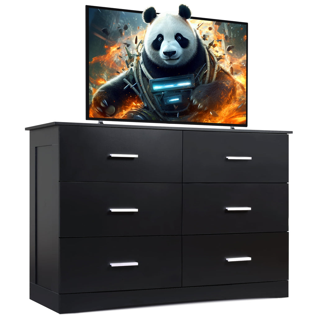GALAXHERO Dresser with 6 Drawers, Wide Wooden Chest of Drawers for Bedroom, Large Storage Tower Unit, Modern Minimalist Closet Store Organizer for Living Room, Hallway