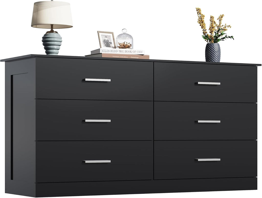 GALAXHERO White Dresser with 6 Drawers, Wide Wooden Chest of Drawers for Bedroom, Large  Storage Tower Unit, Modern Minimalist Closet Store Organizer for Living Room, Hallway