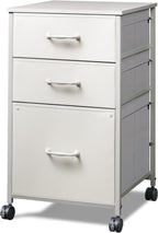 GALAXHERO File Cabinet 3-Drawer Fabric Vertical Filing Cabinet and Rolling Printer Stand for Home Office, Fits A4 or Letter Size, Black