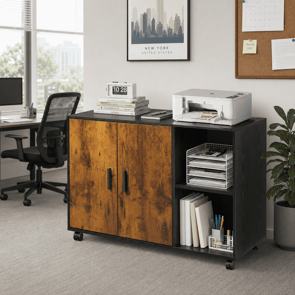 GALAXHERO Wood Storage Cabinets with Doors and Shelves, Lateral File Cabinet & Printer Stand with Storage for Home Office