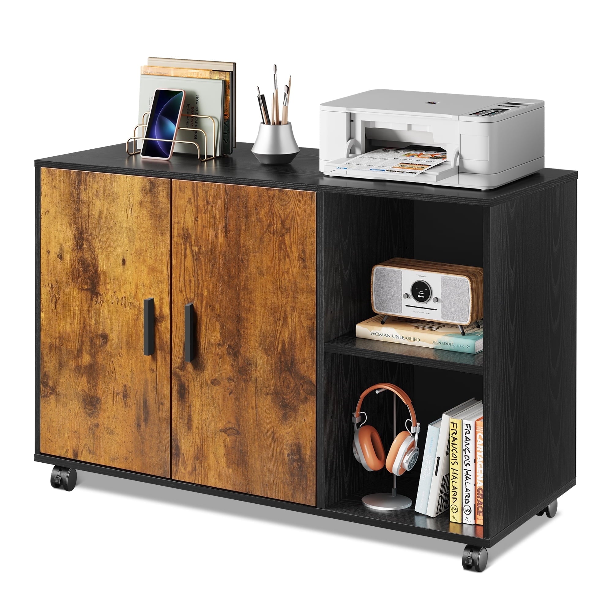 GALAXHERO Wood File Cabinet with Doors and Storage Shelves, Lateral Printer Cabinet for Home Office