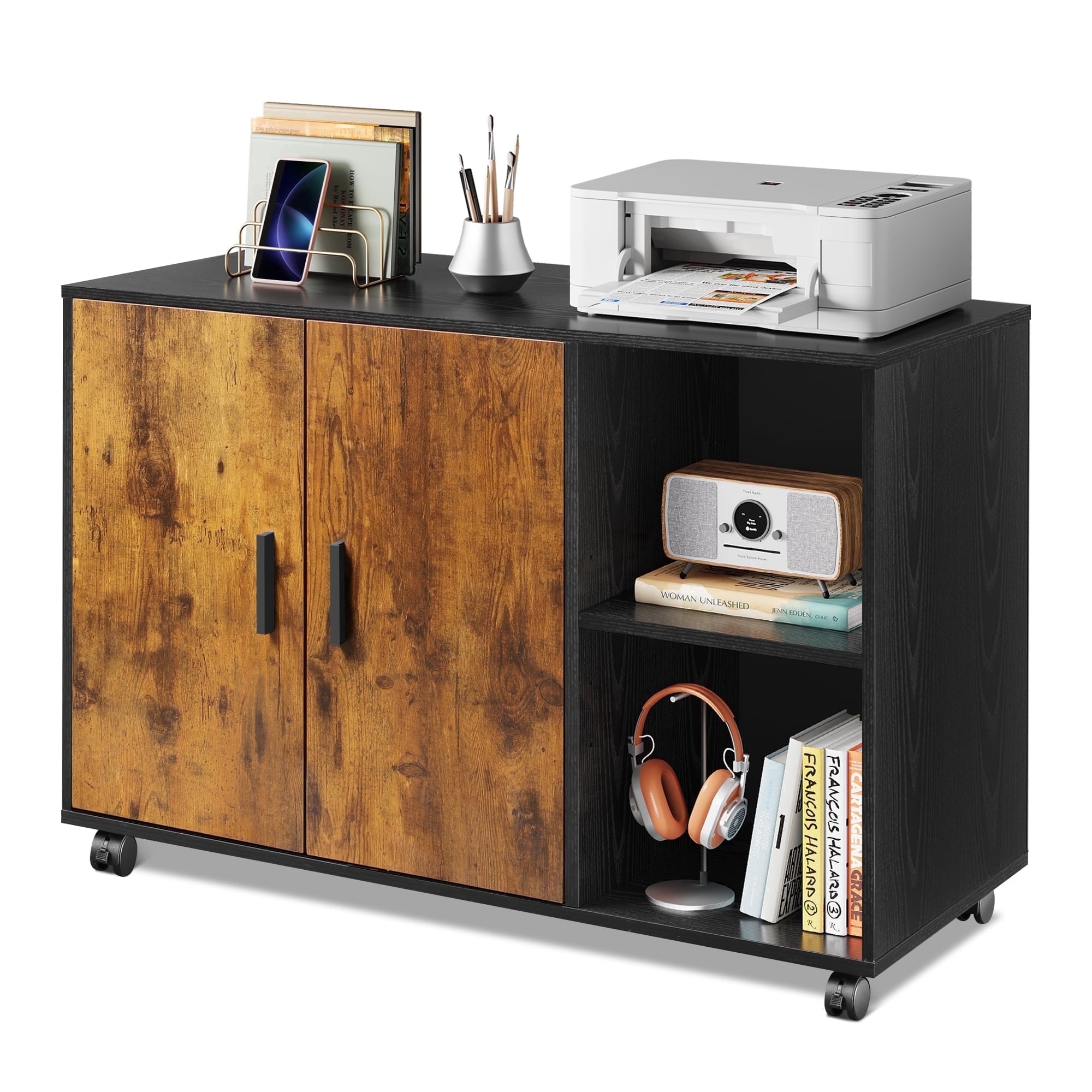 GALAXHERO Wood Storage Cabinets with Doors and Shelves, Lateral File Cabinet & Printer Stand with Storage for Home Office