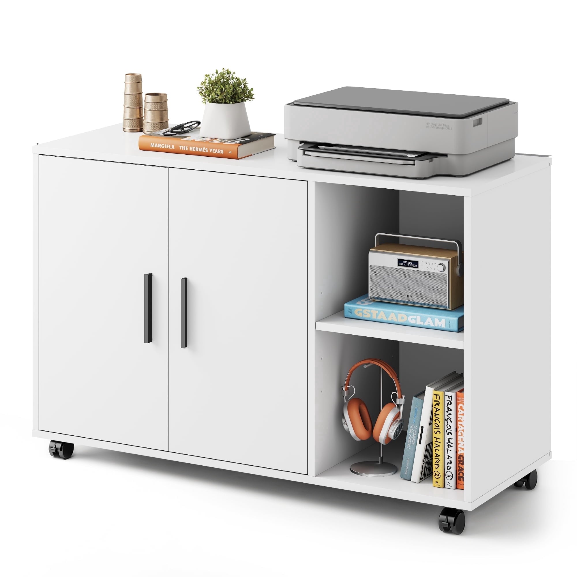 GALAXHERO Wood Storage Cabinets with Doors and Shelves, Lateral File Cabinet & Printer Stand with Storage for Home Office