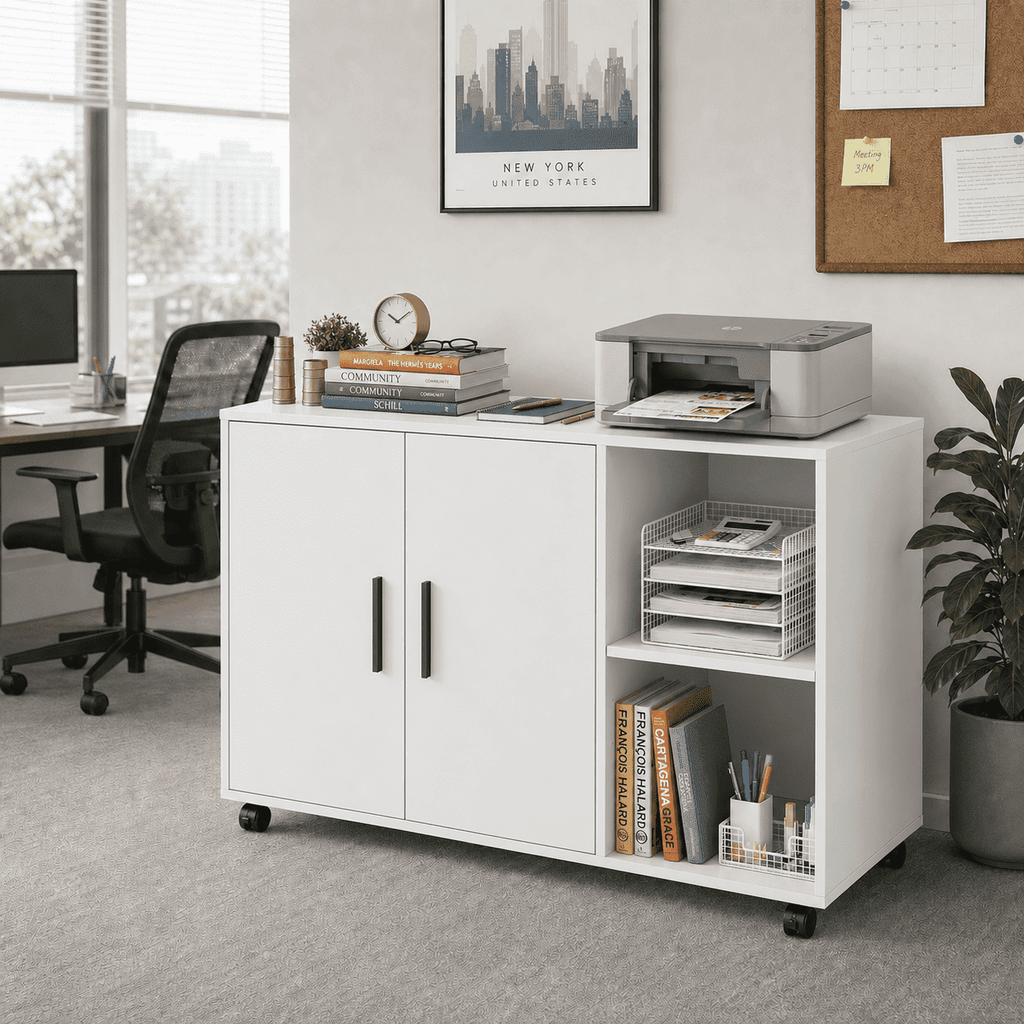 GALAXHERO Wood Storage Cabinets with Doors and Shelves, Lateral File Cabinet & Printer Stand with Storage for Home Office