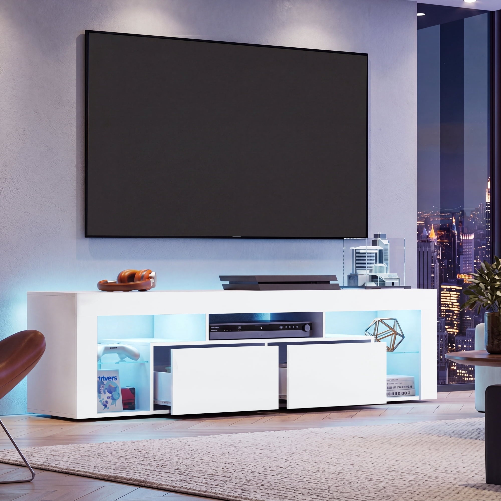 GALAXHERO TV Stand 63 Inch Entertainment Center Modern TV Console Table with 2 Drawers for Living Room, LED TV Stand for 60 to 70 Inch TV