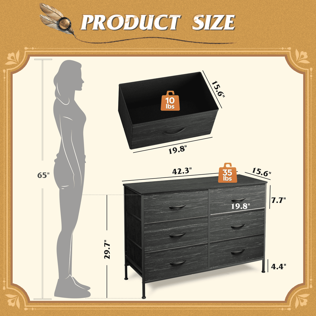 GALAXHERO 6-Drawer Fabric Dresser, 50-Inch TV Stand Wide Chest of Drawers for Bedroom, Closet, Living Room