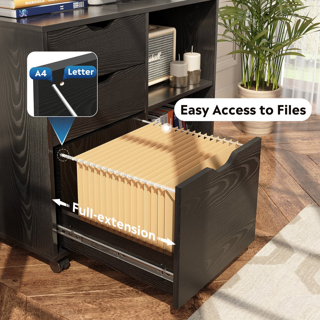 GALAXHERO 3 Drawer File Cabinet, Mobile Printer Stand with Storage Shelves, Wood Lateral Filing Cabinet, Office Storage Cabinet for Home Office, White