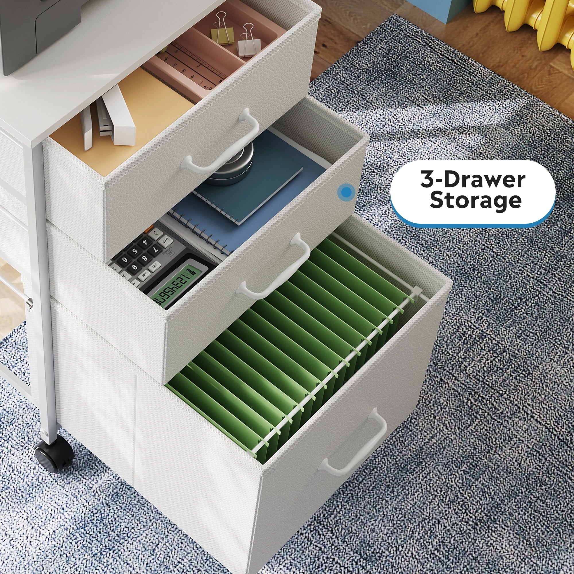 GALAXHERO 3 Drawer File Cabinet, Rolling Printer Stand Filing Cabinets for Home Office, Fabric Vertical File Cabinet Fits A4 or Letter Size