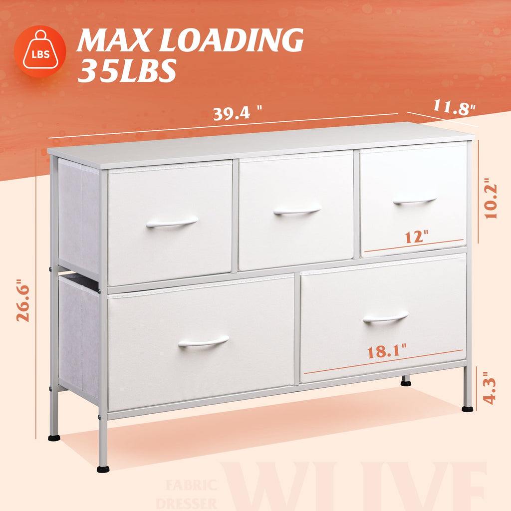 GALAXHERO 5 Drawer Dresser, Fabric Storage Tower for Bedroom, Hallway, Entryway & Closets, Sturdy Steel Frame with Wood Top, Easy Pull Handle