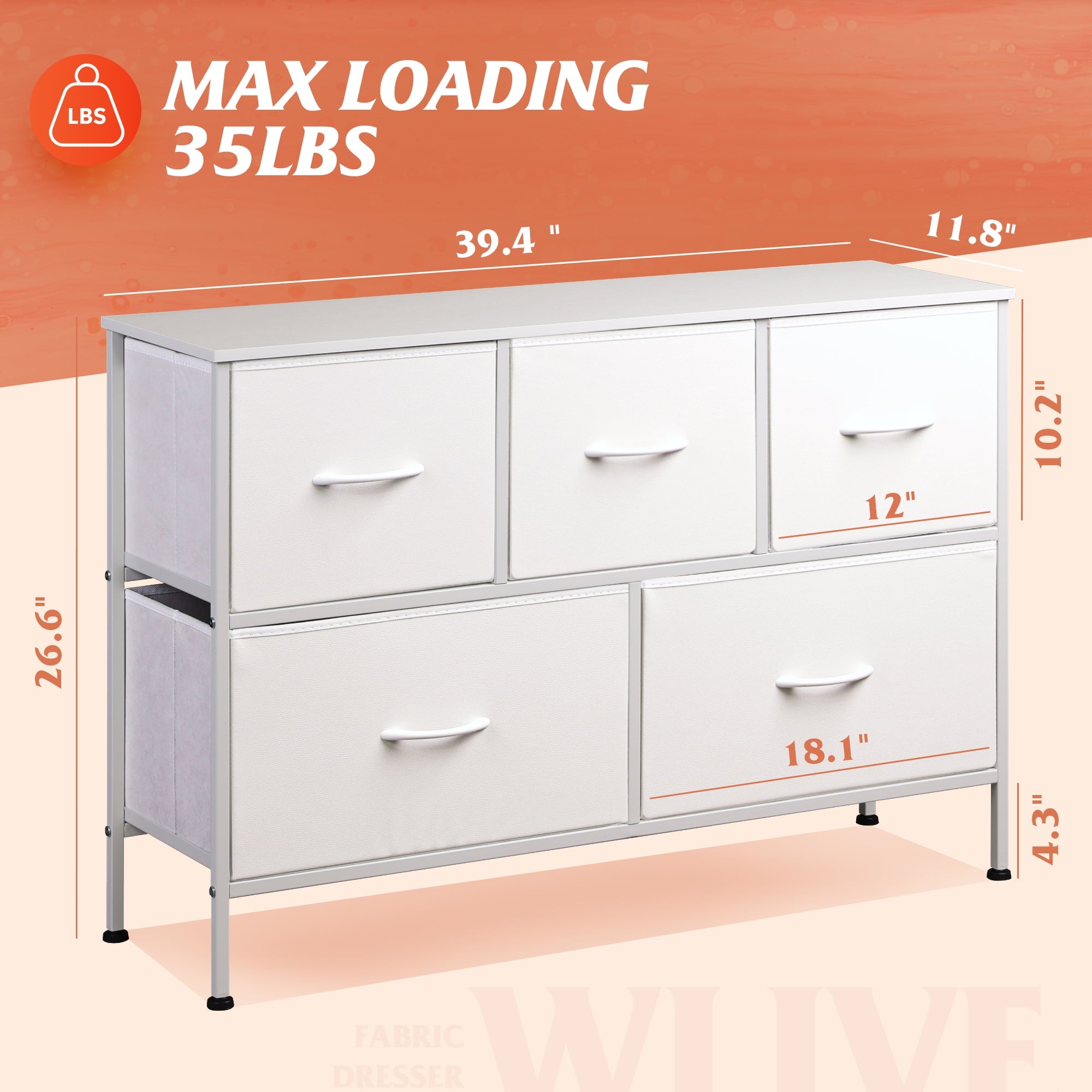 GALAXHERO 5 Drawer Dresser, Fabric Storage Tower for Bedroom, Hallway, Entryway & Closets, Sturdy Steel Frame with Wood Top, Easy Pull Handle