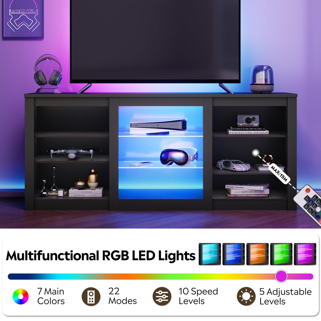 GALAXHERO Modern TV Stand for 65 Inch TV Entertainment Center with Adjustable Open Shelves & LED Lights Sturdy Media Console for Living Room, Bedroom, Gaming