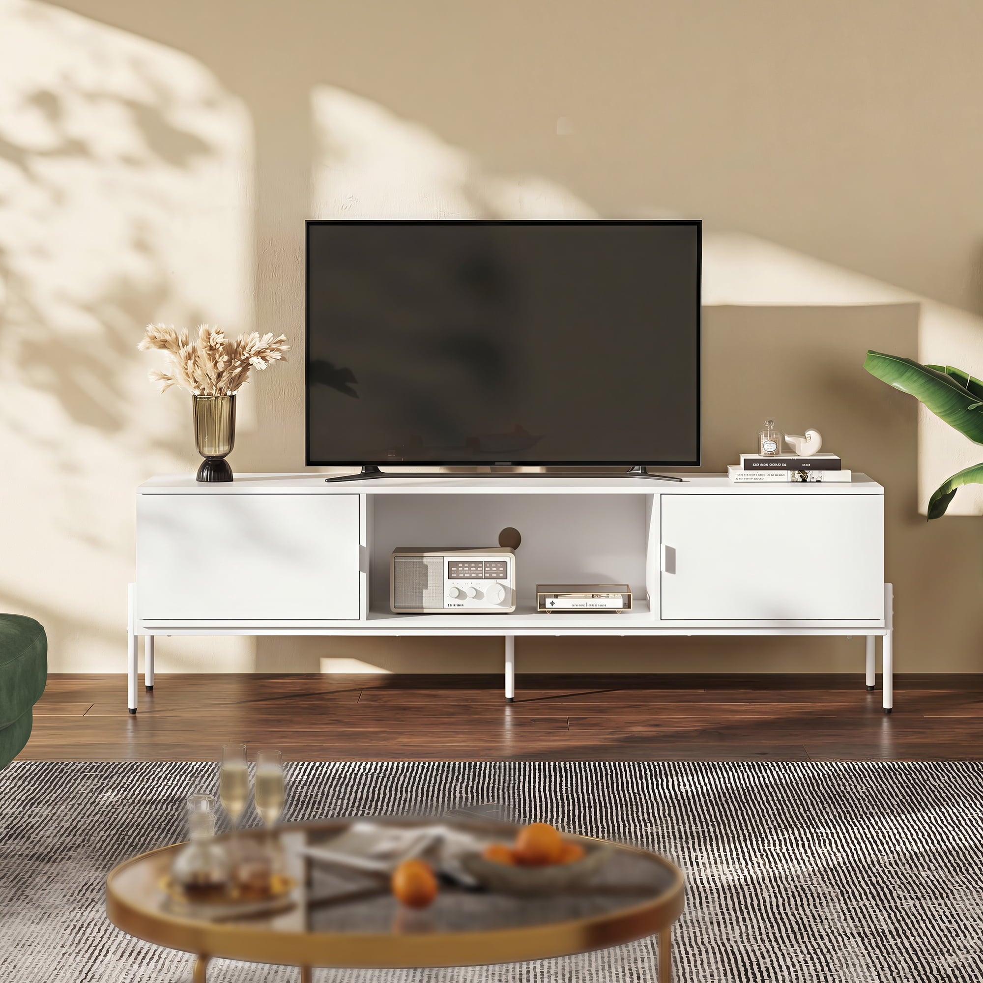 GALAXHERO TV Stand Modern Entertainment Center with Storage Cabinets and Metal Legs for Bedroom and Living Room, TV Console, 65 Inch