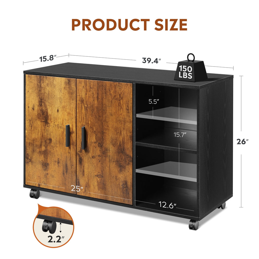 GALAXHERO Wood Storage Cabinets with Doors and Shelves, Lateral File Cabinet & Printer Stand with Storage for Home Office