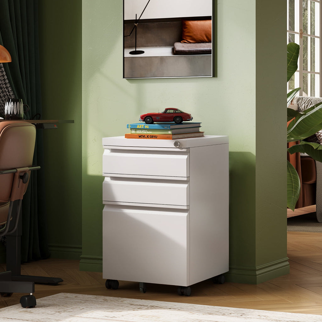 GALAXHERO 3 Drawer Metal File Cabinet with Lock, Mobile Printer Cabinet & Small Under Desk Filing Cabinet for Home Office, Fits Legal/Letter/A4