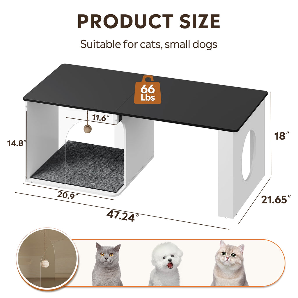 GALAXHERO 47" 2-in-1 Coffee Table with Storage Tabletop Modern Center Table for Living Room, Balcony, Cat House, Cat Scratching Pad