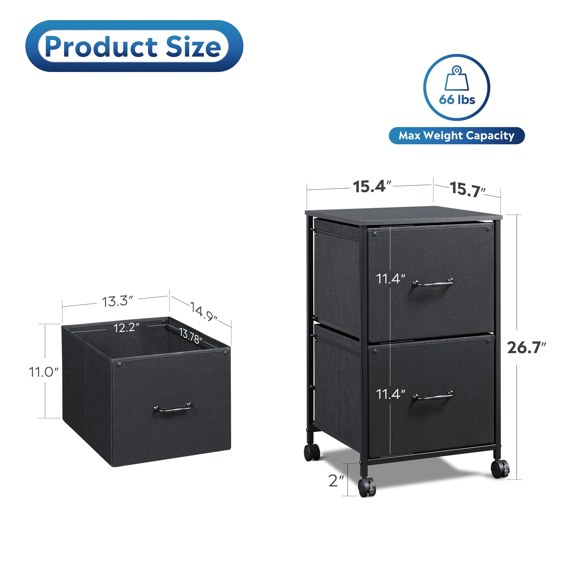 GALAXHERO 2 Drawer File Cabinet, Rolling Printer Stand Filing Cabinets for Home Office, Fabric Vertical File Cabinet Fits A4 or Letter Size, Wood Grain Print