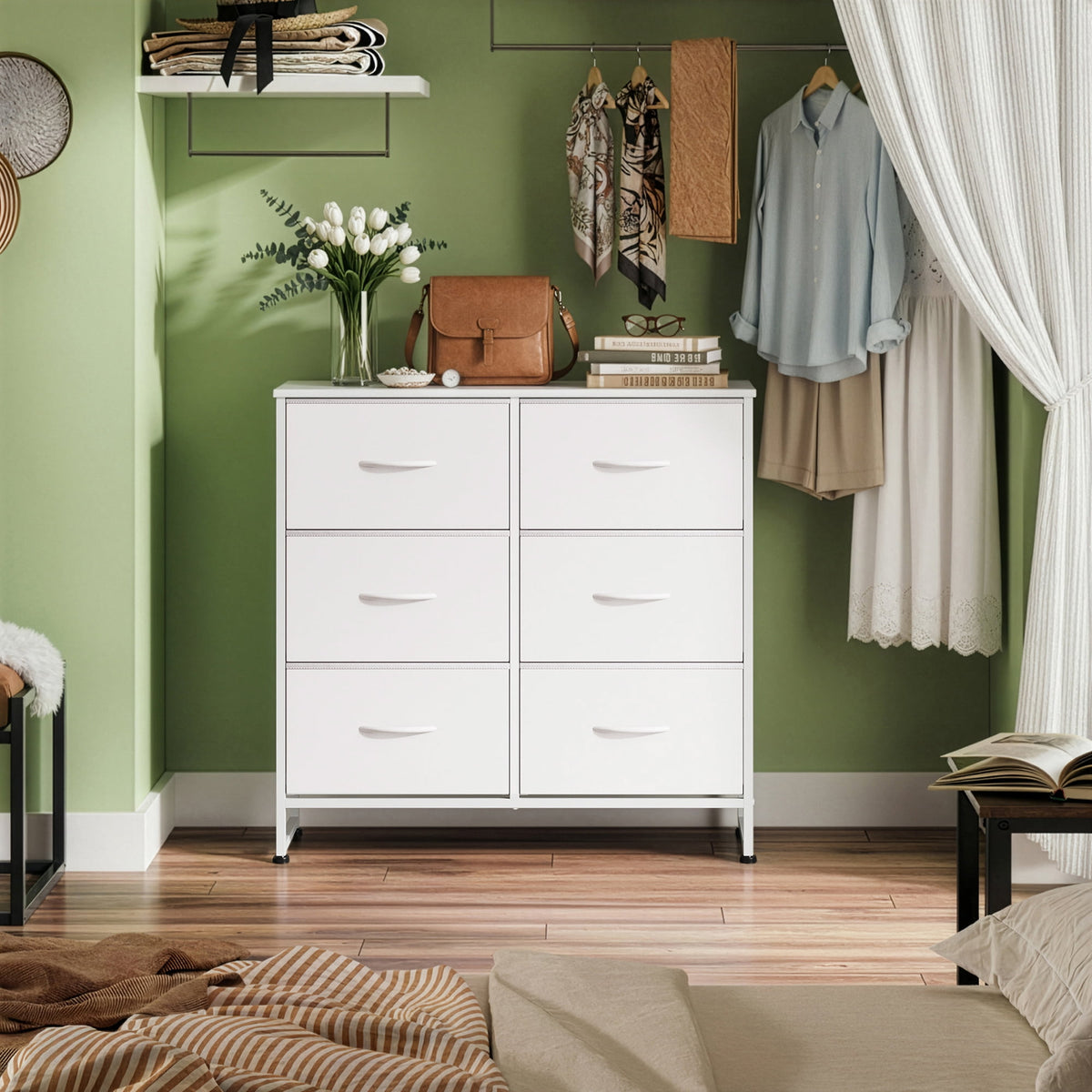 GALAXHERO 6 Drawer Dresser, Black Fabric Double Dresser, Storage Tower with Fabric Bins, Chest of Drawers for Bedroom, Closet, Living Room, Hallway