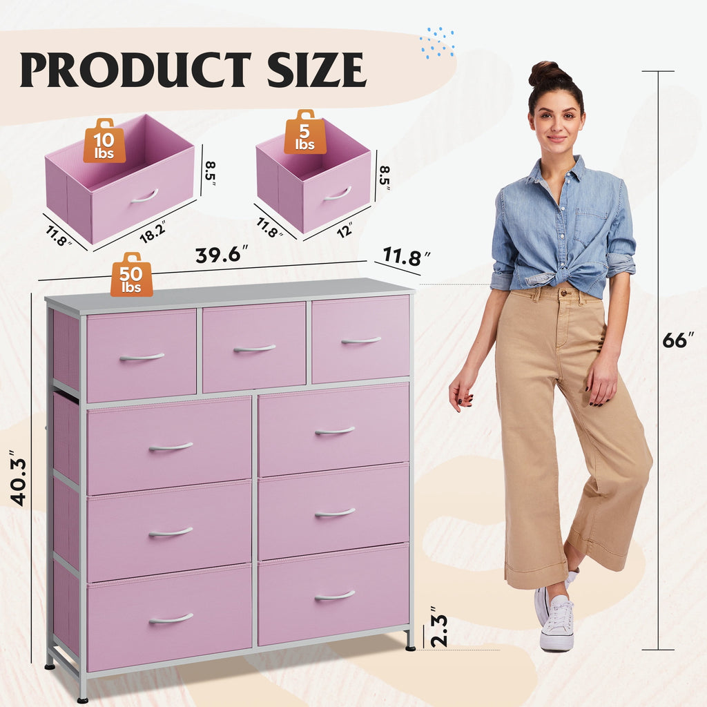 GALAXHERO 9-Drawer Fabric Dresser, Tall Storage Tower for Bedroom, Hallway, Entryway, Closet, Chest Organizer Unit with Fabric Bins, Steel Frame, Wood Top, Easy Pull Handle