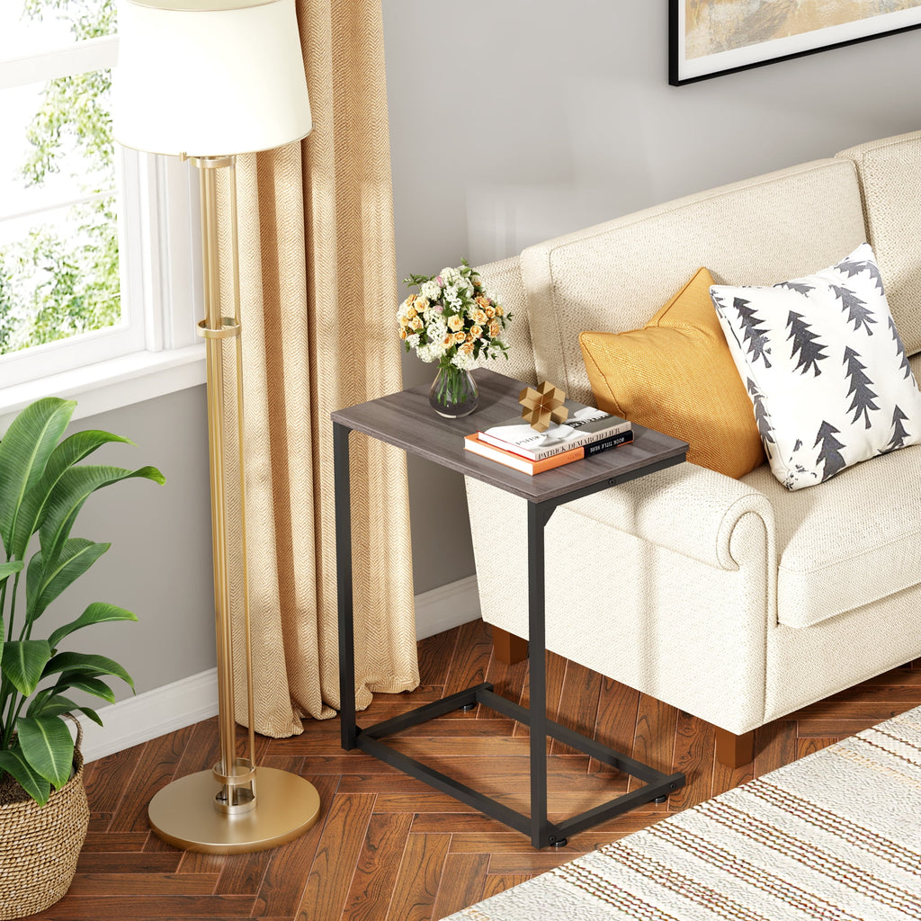 GALAXHERO C Shaped End Table, Small Couch Side Table for Coffee & Snack, Sofa Table That Slide Under for Living Room, Bedroom, 14.6 x 22.8 x 26.2 Inches