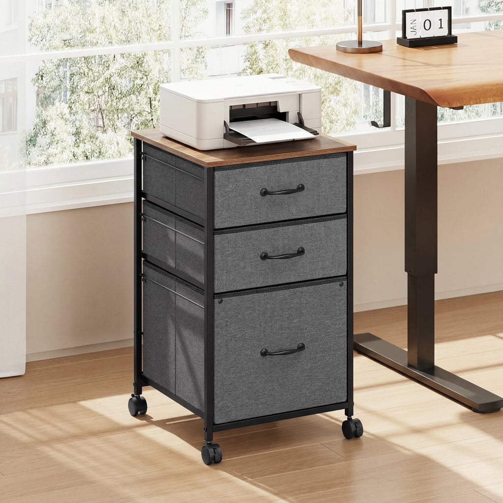 GALAXHERO 3 Drawers Mobile File Cabinet, Desk Table Cabinet Fits A4/Letter Size, Home Office Furniture,  Wood Grain