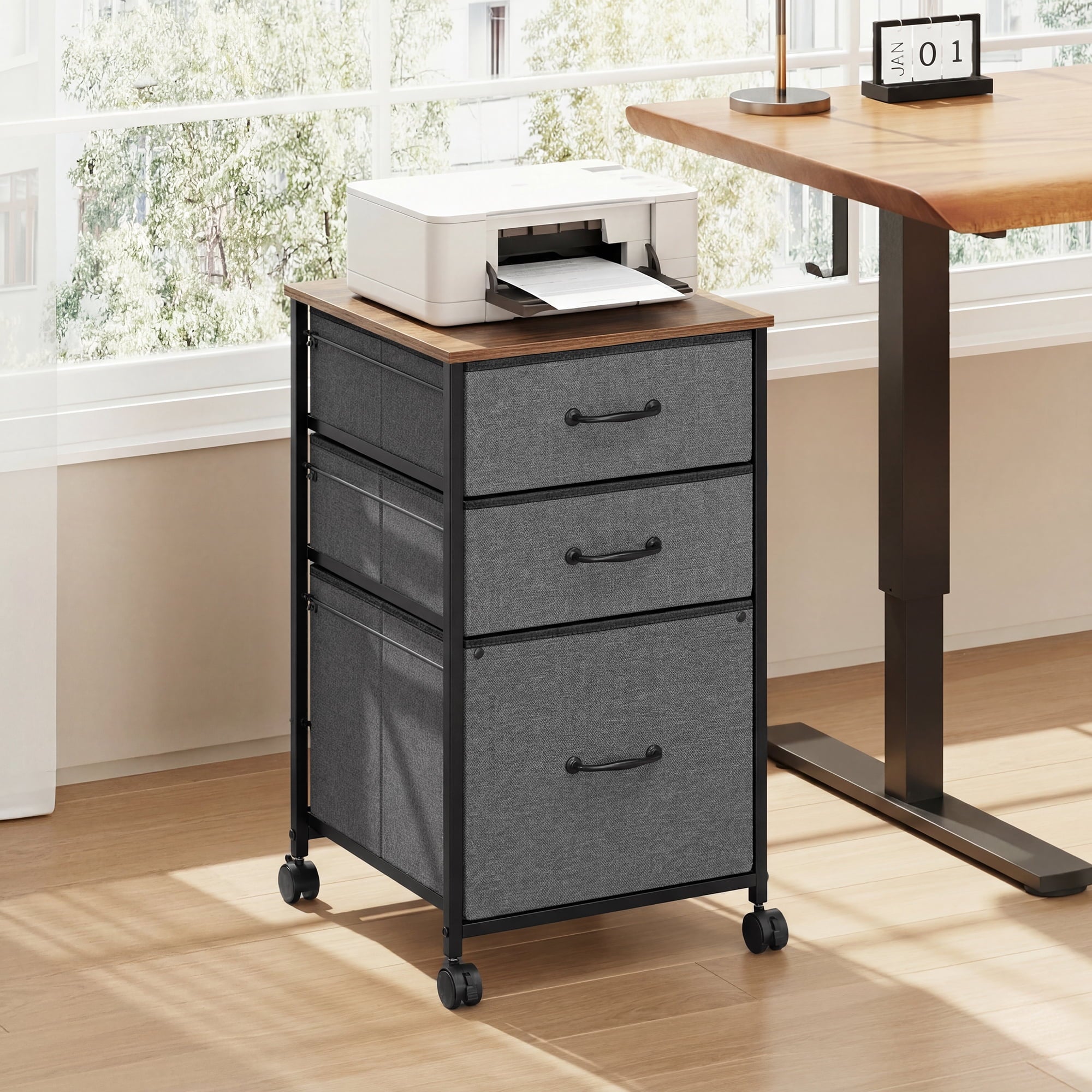 GALAXHERO 3 Drawers Mobile File Cabinet, Desk Table Cabinet Fits A4/Letter Size, Home Office Furniture,  Wood Grain