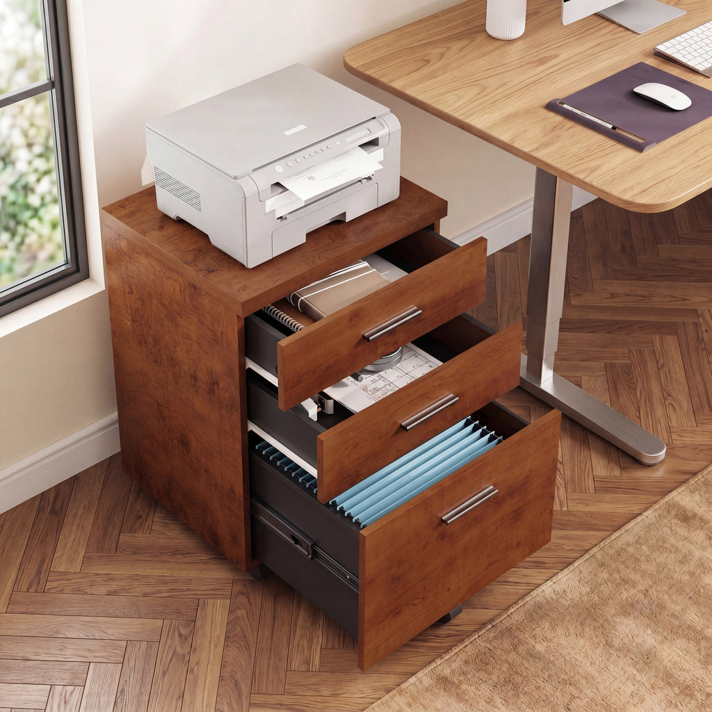 GALAXHERO 3 Drawer Storage Cabinet, Wood Rolling File Cabinet with Whells, Printer Stand Filing Cabinet for Home Office, Fit Letter/A4