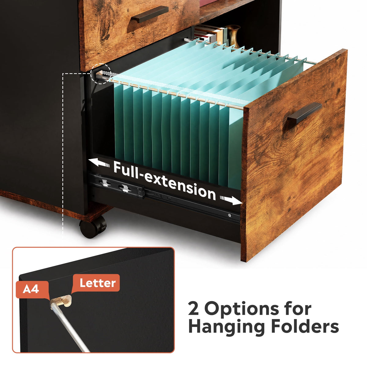 GALAXHERO 3-Drawer Filing Cabinet, Mobile Lateral File Cabinet, Printer Stand with Open Shelves, Wood Office Cabinet
