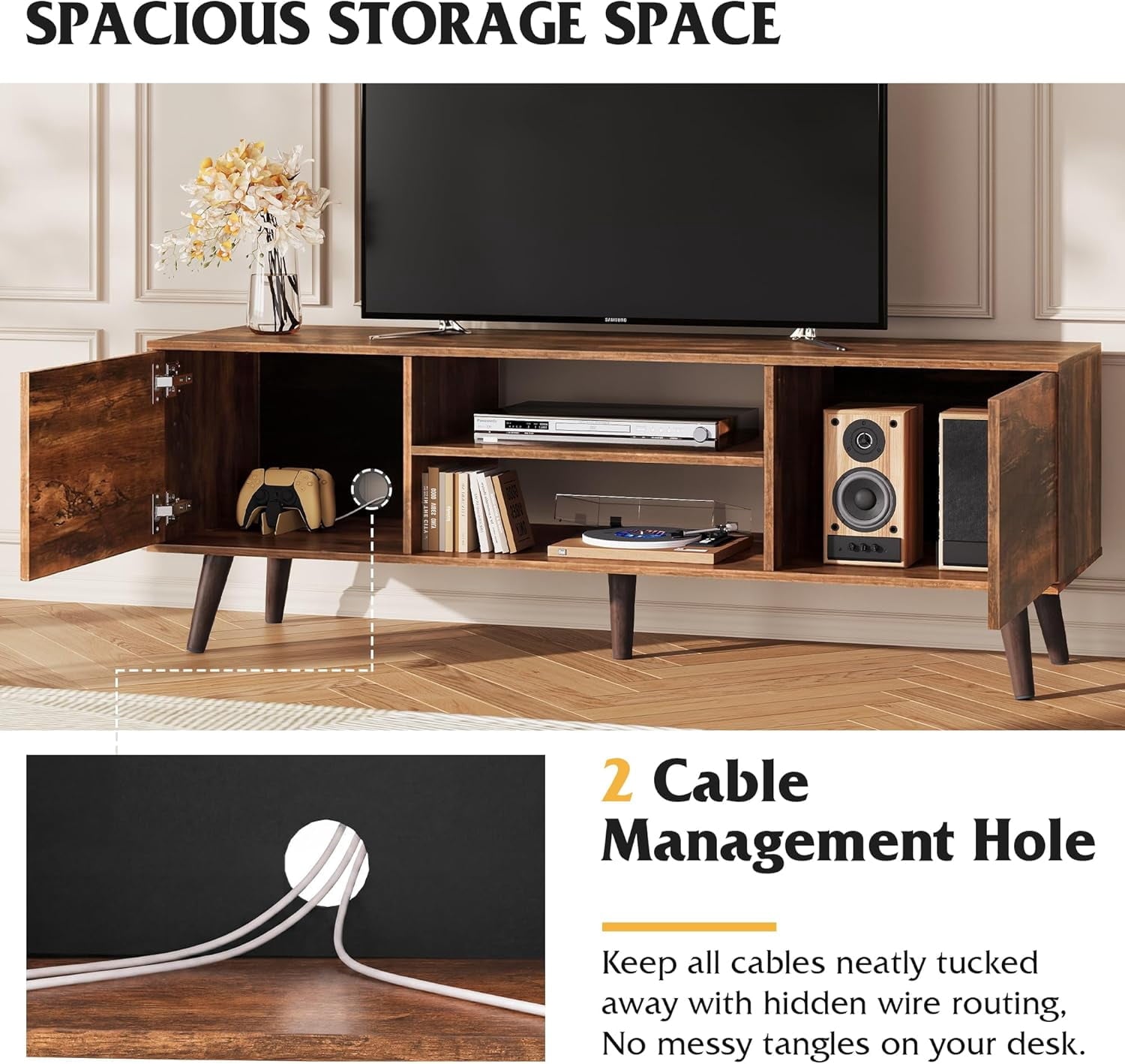 GALAXHERO TV Stand for 55 60 inch TV Rustic Entertainment Center with Storage Cabinets TV Console for Living Room, Long TV Cabinet