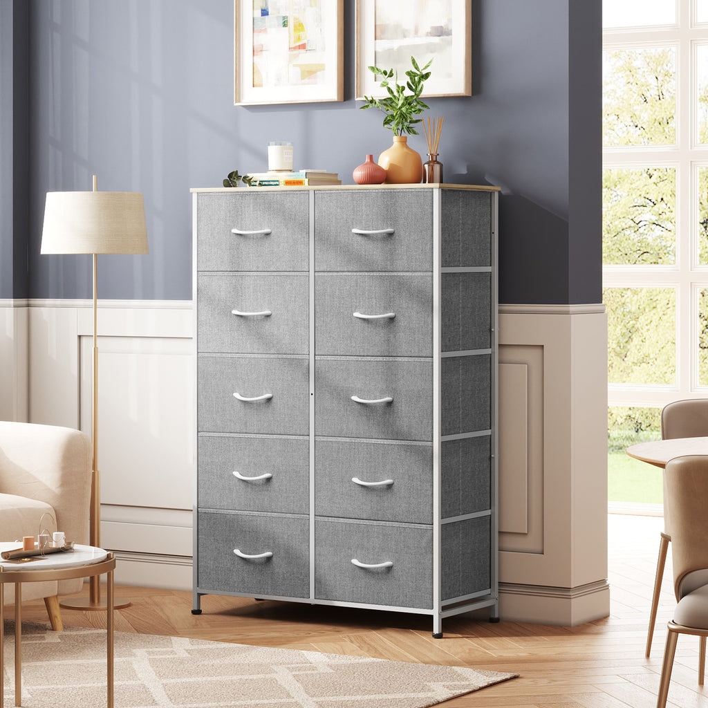 GALAXHERO Tall Dresser 10 Fabric Drawers, Storage Tower with Cabinet, Metal Frame, Wooden Top, Organizer Units for Bedroom, Living Room, Closet, Clothing
