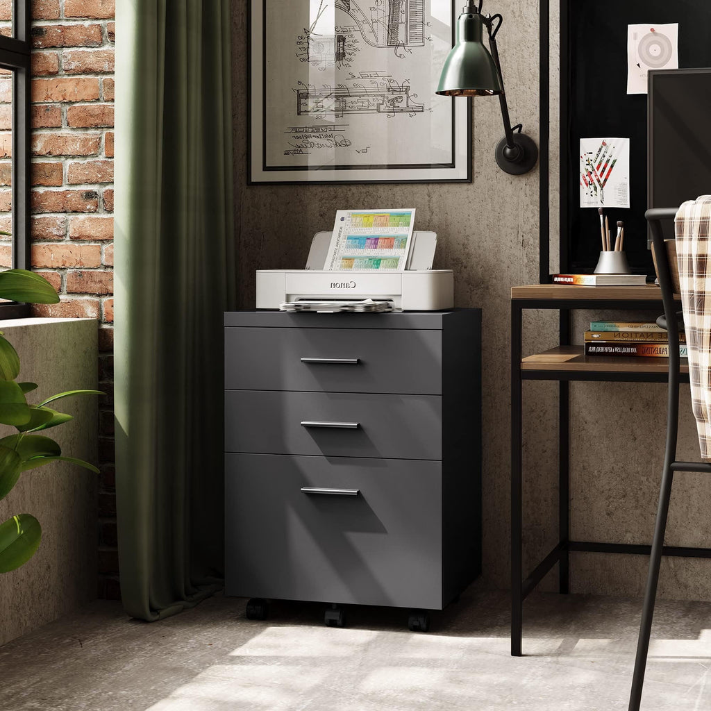 GALAXHERO 3 Drawer Storage Cabinet, Wood Rolling File Cabinet with Whells, Printer Stand Filing Cabinet for Home Office, Fit Letter/A4