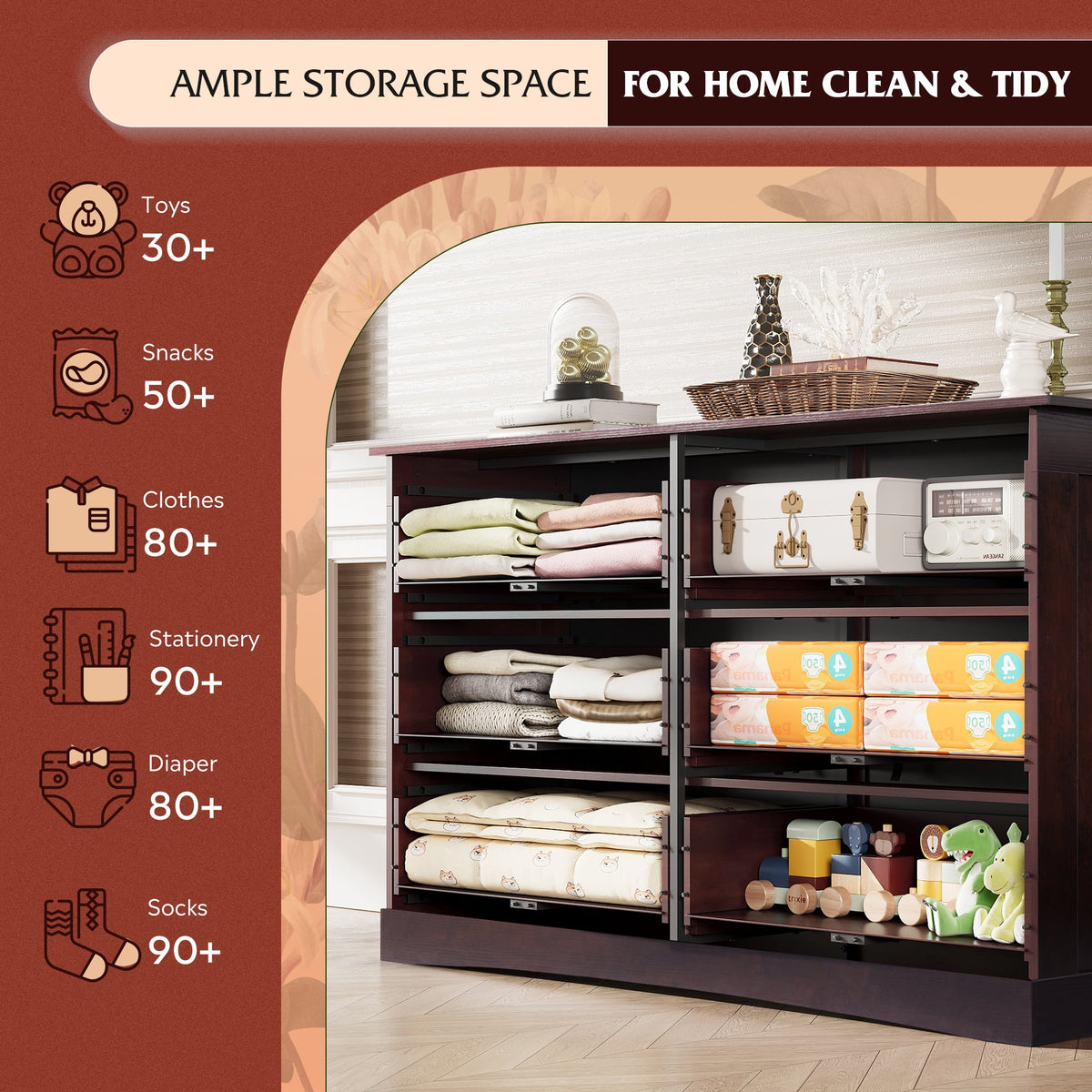 GALAXHERO Dresser with 6 Drawers, Wide Wooden Chest of Drawers for Bedroom, Large Storage Tower Unit, Modern Minimalist Closet Store Organizer for Living Room, Hallway