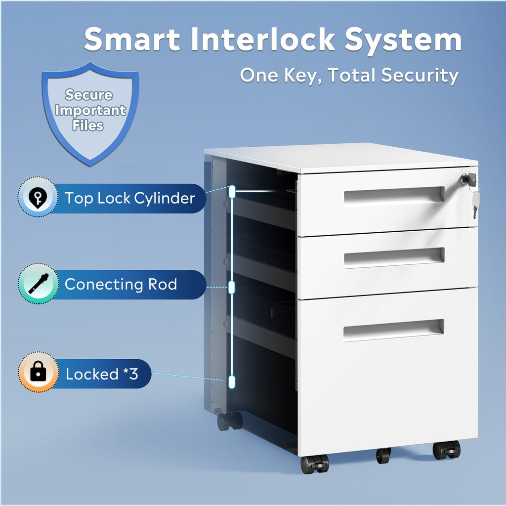 GALAXHERO 3-Drawer Mobile File Cabinet (Under Office Desk), Assembled Except Casters, Fits Letter/Standard Sizes