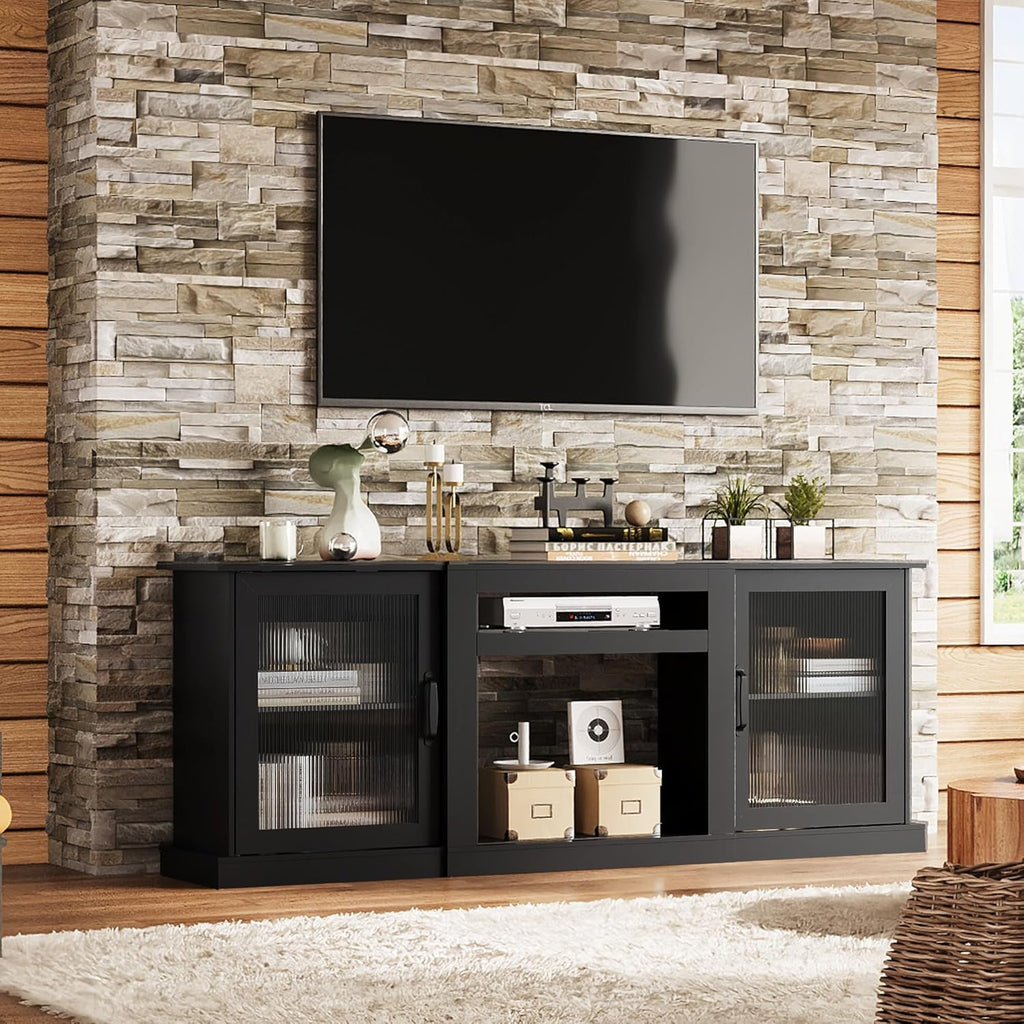 GALAXHERO Farmhouse TV Stand for 75 inch TV Entertainment Center with Storage Cabinets Mid Century Modern TV Console for Living Room, Bedroom