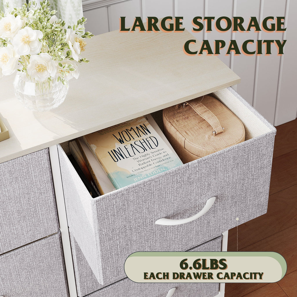 GALAXHERO 6 Drawer Dresser, Black Fabric Double Dresser, Storage Tower with Fabric Bins, Chest of Drawers for Bedroom, Closet, Living Room, Hallway